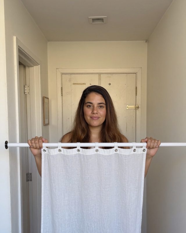 Wren's entry with a curtain over the closet door